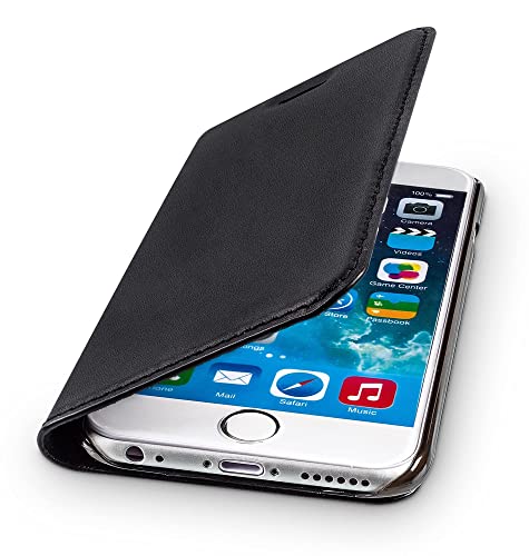 WIIUKA Echt Ledertasche -TRAVEL Nature- für Apple iPhone 6S und iPhone 6 -DEUTSCHES Leder- Schwarz, mit Kartenfach, extra Dünn, Tasche, Leder Hülle kompatibel mit iPhone 6/6S