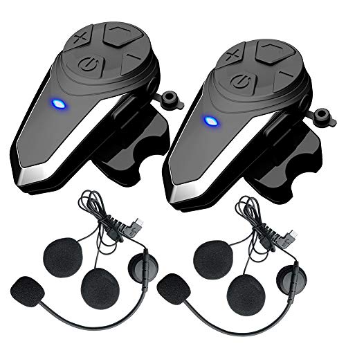 QSPORTPEAK BT-S3 Motorrad Bluetooth Headset, Helm Intercom, Kommunikationssystem, für 2-3 Fahrer mit 800m Reichweite, Motorradhelm Gegensprechanlage mit FM Radio Funktion Doppelpack