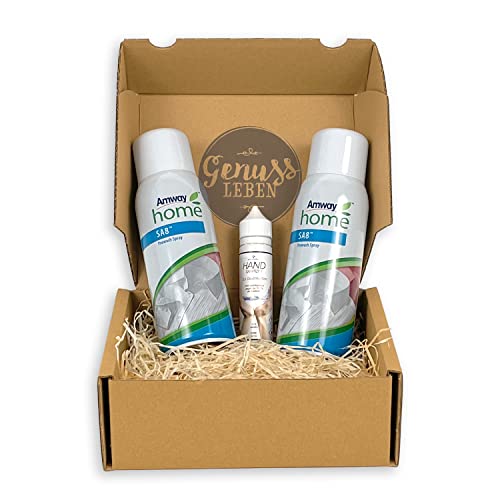 Genussleben Box mit Amway Vorwaschspray SA8 2x 400 ml und Hygienetücher, Spray zur Fleckenentfernung, Fleckenspray