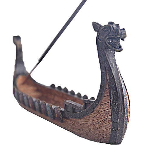 Wikingerschiffe, Retro Schiffe Ornament Sammelfiguren, Resin Viking Boat Model, Kann als Dekoration und Räucherstäbchenhalter verwendet Werden (24 x 12 x 5 cm)