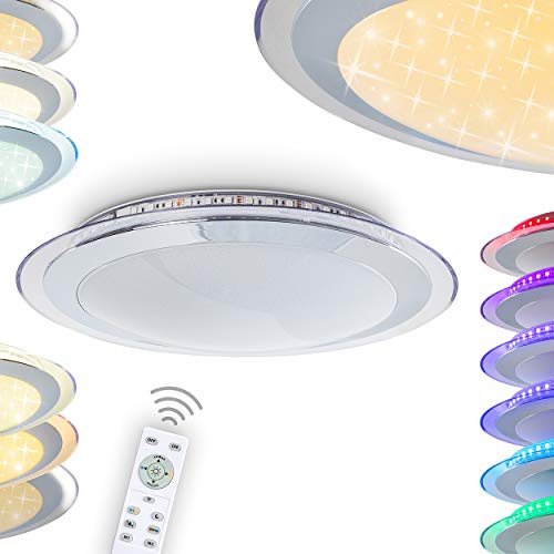 LED Deckenleuchte Vittangi, dimmbare Deckenlampe aus Metall in Weiß, Glitzereffekt, 30 Watt, 180-2400 Lumen (dimmbar), Lichtfarbe 3000-6000 Kelvin (einstellbar), RGB Farbwechsler u. Fernbedienung