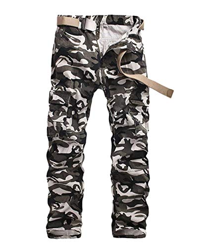 Herren Camouflage Hose Military Arbeitshose Pants Herrenmode Cargo Frühling Casual Herbstmit Taschen Sporthose Outdoorhose (Color : Weiß, Size : 31-Waist 82 cm)