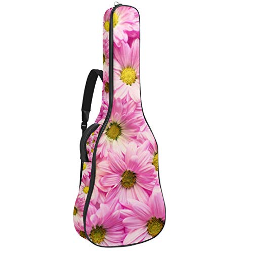 Gitarren-Gigbag, wasserdicht, Reißverschluss, weich, für Bassgitarre, Akustik- und klassische Folk-Gitarre, rosa Gänseblümchen