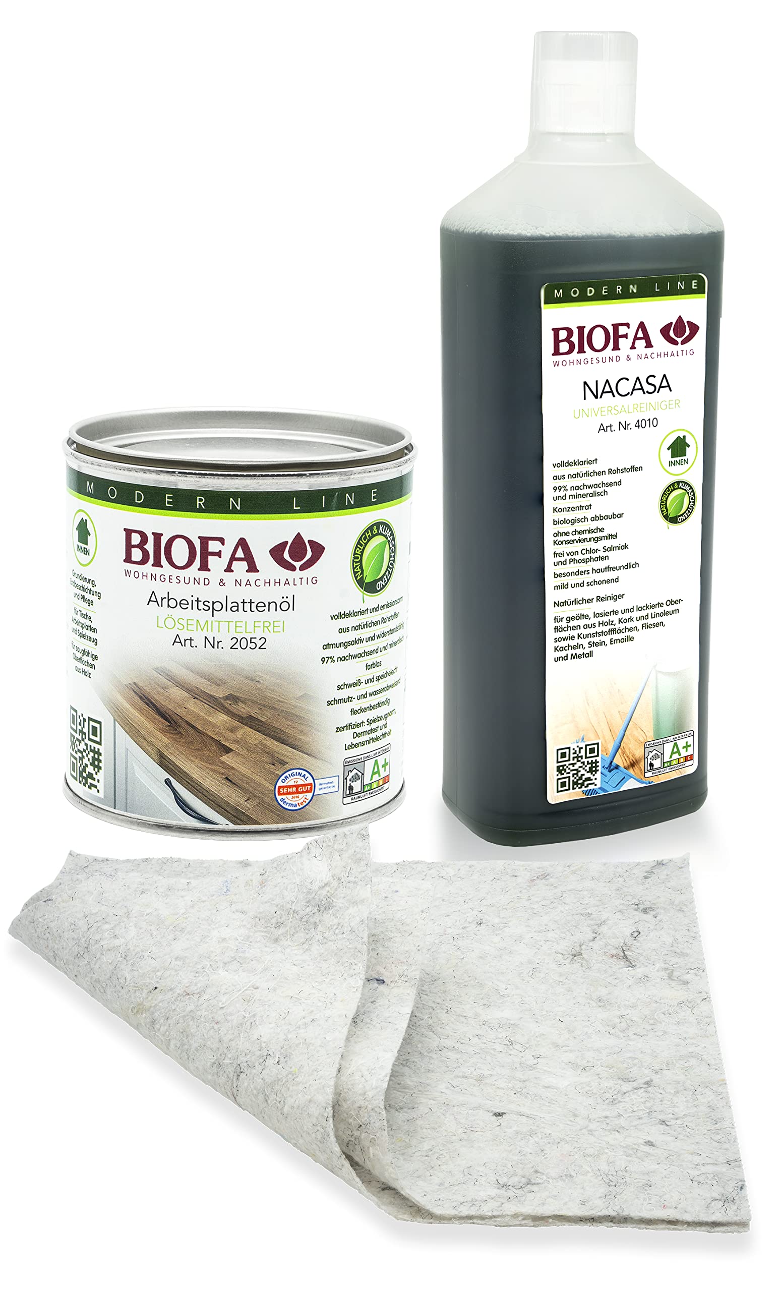 Eco-Werk Set | Biofa Arbeitsplattenöl 1 L | Set mit Nacasa 1 L + 2 Ölsaugtücher