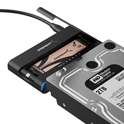 Sabrent 2 in 1, SSD/HDD SATA 2,5"/3,5" und M.2 NVMe auf USB C 3.2, USB-C Festplatten Dockingstation, externes Festplattengehäuse + M2 PCIe Konverter, Offline-Klonen, mit Netzteil (DS-UCMH)
