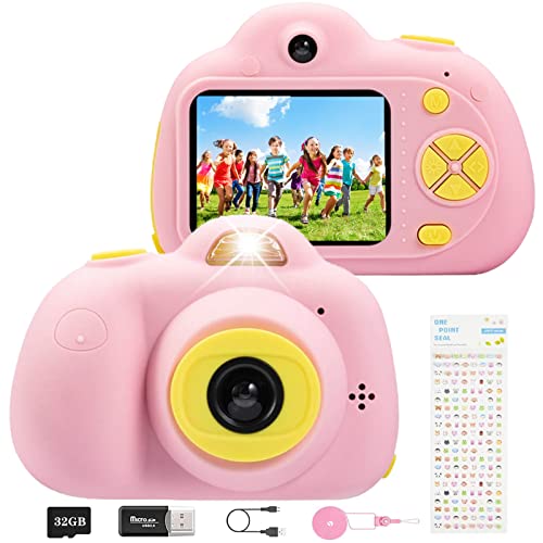 YunLone Kinder Kamera Kinder Camera Fotoapparat für Kinder, Selfie, Kinder Digitalkamera, 1080P HD, Videokamera mit 32 GB SD-Karte, Geburtstagsgeschenk (Pink)
