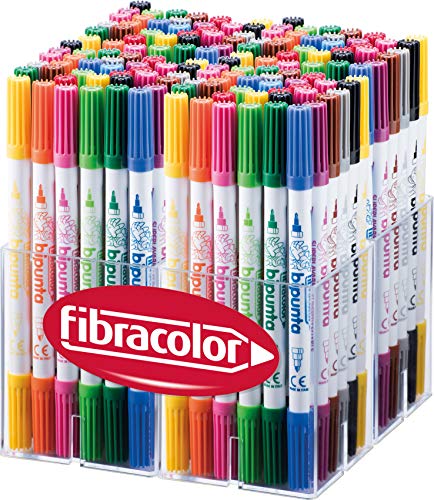 Fibracolor Marker, 144 Stück, 12 Stück von je 12 Farben, konische Spitze und feine Spitze, doppelte Schreiblinie, super waschbar