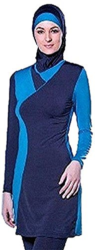 TianMai Neue Muslimische Bademode Muslim Islamischen Bescheidene Full Cover Badebekleidung Modest Swimwear Beachwear Burkini für Frauen (Blau, Int'l M (EU-Größe 36-38))
