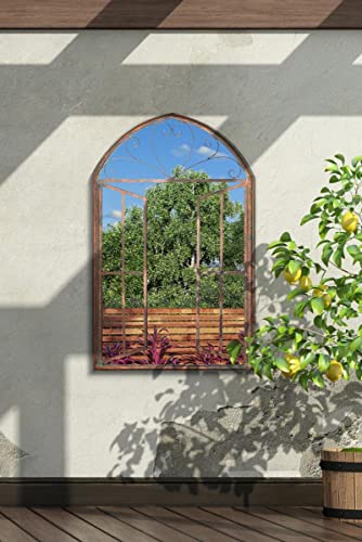 Großer Metallspiegel für Fenster und Garten, rustikal, gewölbt, 92 x 61 cm