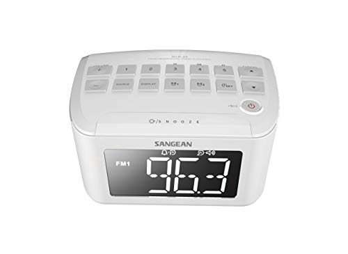 Sangean RCR-24 Uhren- und UKW Radio (Dual-Alarm, Snooze Funktion, AUX-In, Notstromversorung) weiß