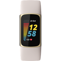 Fitbit Charge 5 - Edelstahl in Soft Gold - Aktivitätsmesser mit band - Silikon - Lunar White - Handgelenkgröße: 130-210 mm - Anzeige 2,6 cm (1,04) - Bluetooth, NFC (FB421GLWT)