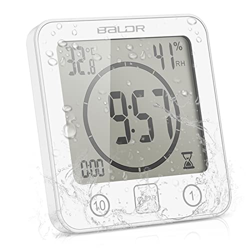 ONEVER Badezimmer-Uhr Digitale Luftfeuchtigkeit Temperatur Digitaluhr Timer Uhr LCD Display Touch Control Timer Alarm für Küche Badezimmer (Weiß)