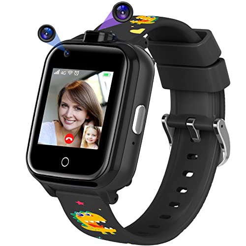 4G Kinder-Smartwatch, Mingfuxin Wasserdichtes Smartwatch-Telefon mit Dual-Kamera, Kinder-GPS-Tracker mit WiFi-Videotelefonanruf SOS für Mädchen Jungen 3-14 Geburtstagsgeschenke (Schwarz)