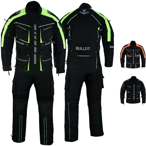 BULLDT Herren Motorradkombi Textilien motorradjacke + Motorradhose inkl. Protektoren, 48/S, Neon Gelb