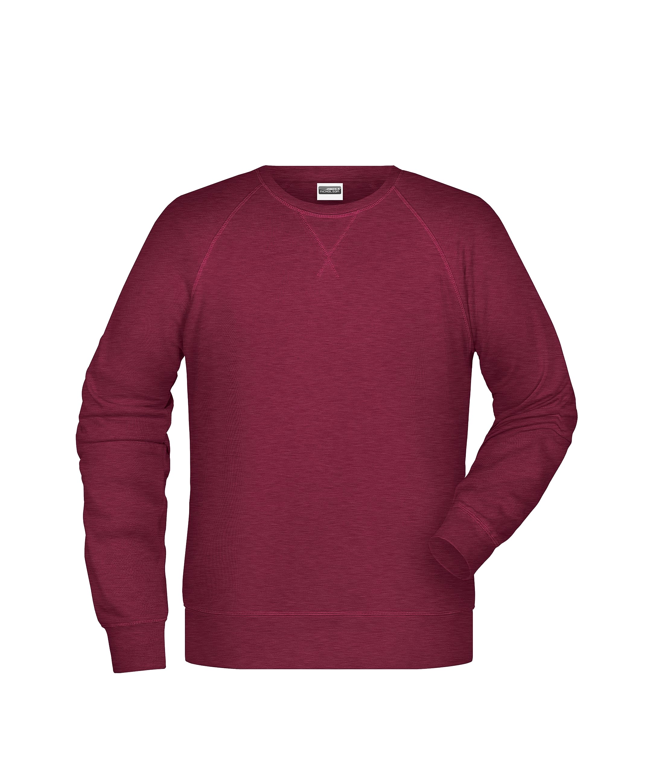 James & Nicholson Herren Raglan Sweatshirt - Sweatshirt im Raglanschnitt aus Bio-Baumwolle | Farbe: Burgundy-Melange | Grösse: M