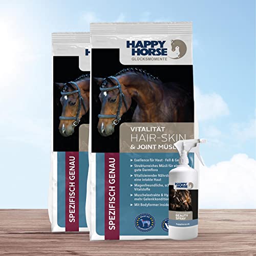 HAPPY HORSE Hair, Skin & Joint Müsli 2 x 14 kg + Beauty Spray - für gesunde Haut und Fell