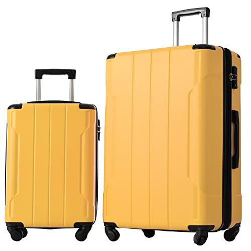 SPOFLYINN 2-teiliges Hartschalen-Spinner-Gepäck-Set mit Rollen und TSA-Schloss, 3-stelliges Zahlenschloss, 71,1 cm, 50,8 cm, 2 Größen, Koffer, leicht, für Männer und Frauen, gelb, Einheitsgröße, 1