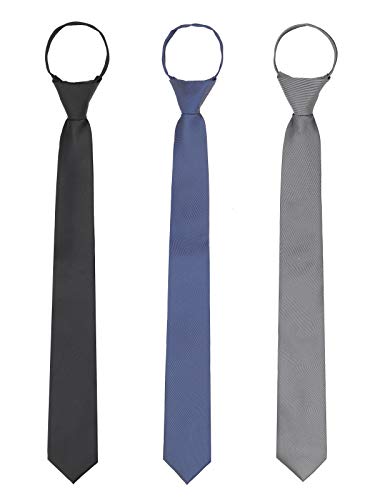 WANYING 3 × Herren Reißverschluss Krawatten 6cm Schmale Vorgebundene Krawatten Casual Business Länge 54cm - Schwarz & Dunkelblau & Dunkelgrau