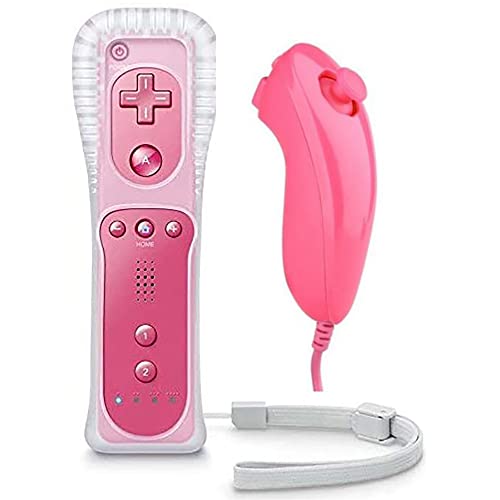OSTENT 2 in 1 Fernbedienung in Motion Plus + Nunchuk kompatibel für Nintendo Wii Spiel Farbe Pink gebaut