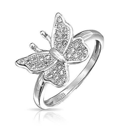 Bling Jewelry Garten-Insekt 925 Sterling Silber Micropave Cz Natur Schmetterling Ring Dünne Band Für Teen Für Frauen