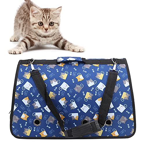 Haustiertragetasche, Faltbare Haustiertasche mit grafischem Design für Welpen zum Camping(L, Dark Blue Kitten)