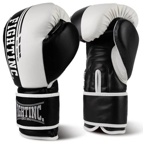 Fightinc. Boxhandschuhe Legacy - 8 10 12 14 16 Oz für Boxen Kickboxen Muay Thai MMA Kampfsport schwarz weiß rot Gold UVM (schwarz/weiß (002), 16 Oz)