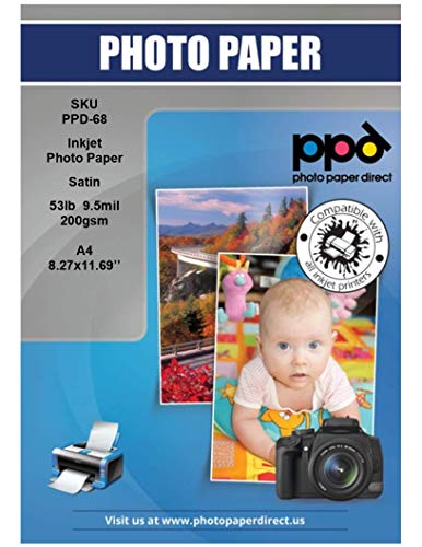 PPD 100xA4 Inkjet Premium Fotopapier Satin 200g Mikroporös, Wasserfest, Sofort Trocken PPD-68-100