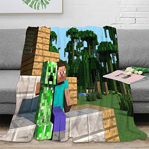 VAttea 3D-Druck-Flanelldecke Minecraft-Thema Fleece-Überwurfdecke modisches Muster Plüschdecke weiche Flauschige Decke für Sofa gemütlich und leicht 150x200cm