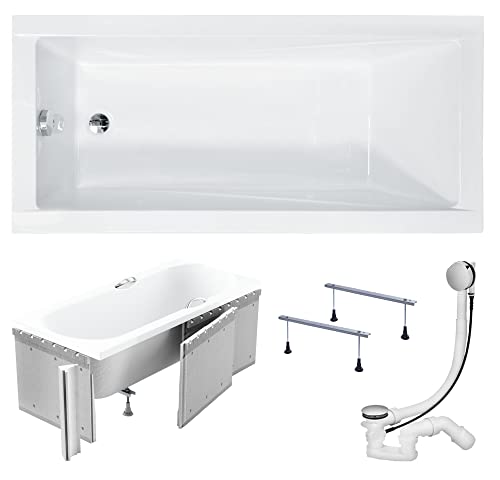 KOLMAN Rechteck Badewanne Modern 180x80 mit Ablaufgarnitur VIEGA, Füßen und Styroporverkleidung GRATIS