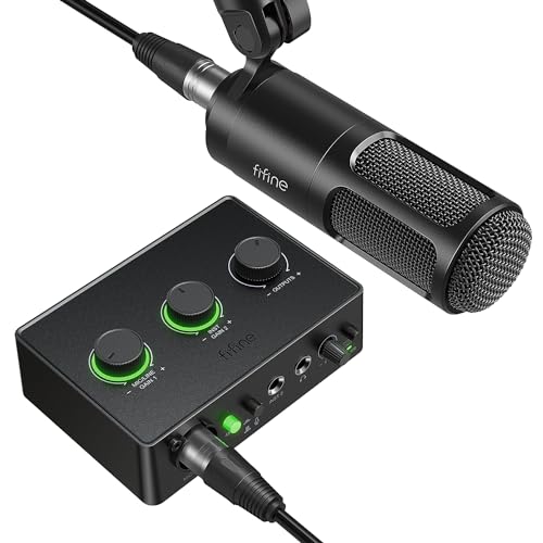 FIFINE Dynamisches Mikrofon und XLR-Audio-Mixer, Studio-Podcast-Aufnahme-Bundle-Set, Metall-XLR-Mikrofon und USB-Audio-Schnittstelle mit Kopfhörerüberwachung, Lautstärkeregler für Gesang/Voice
