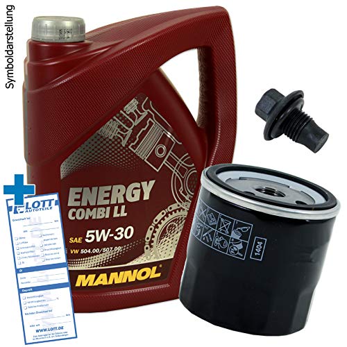 Ölwechsel Set Inspektion 5 Liter Mannol Energy Combi LL 5W-30 Motoröl + Ölfilter + Öl Ablassschraube Verschlussschraube