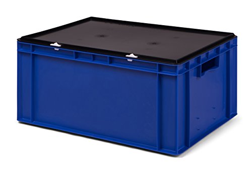 Transport-Stapelbox blau, mit schwarzem Verschlußdeckel, 600x400x281 mm (LxBxH)