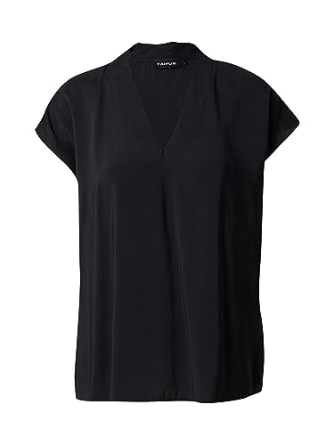 Taifun Damen Blusenshirt mit V-Ausschnitt Kurzarm, überschnittene Schultern Bluse Kurzarm Blusenshirt unifarben Schwarz 38