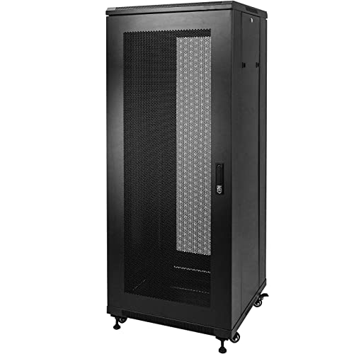 CableMarkt - Rack 32U 19” schwarzer Standschrank mit perforierten Türen 600 x 600 x 1550 mm