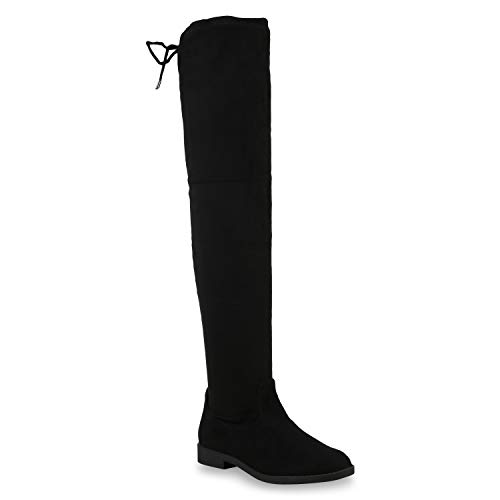 Damen Overknees Leder-Optik High Stiefel Boots Basic Look 172609 Schwarz Basic 37 Flandell