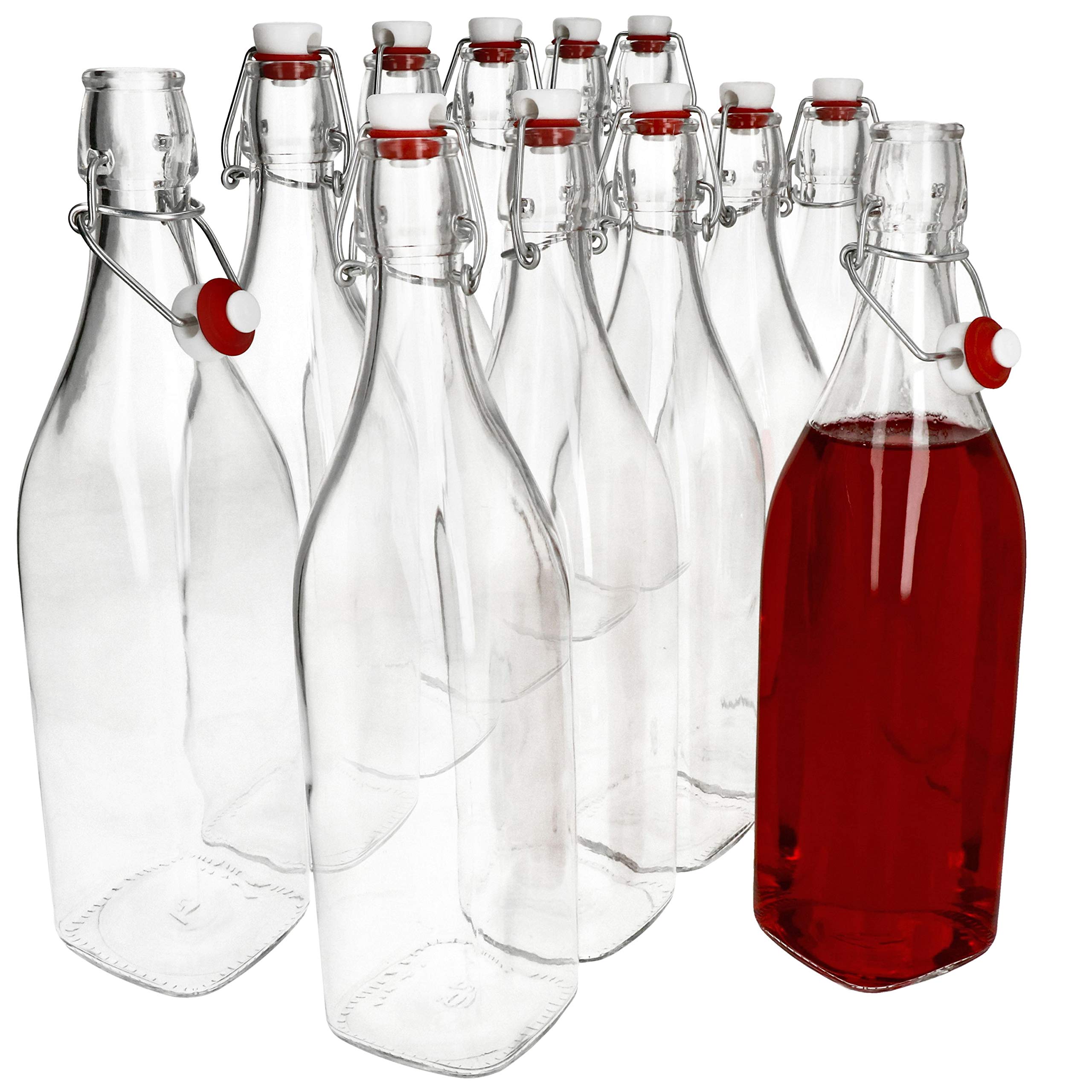 Bormioli Rocco 12er Set Glasflaschen Serie Swing mit Bügelverschluss 1,00 Liter