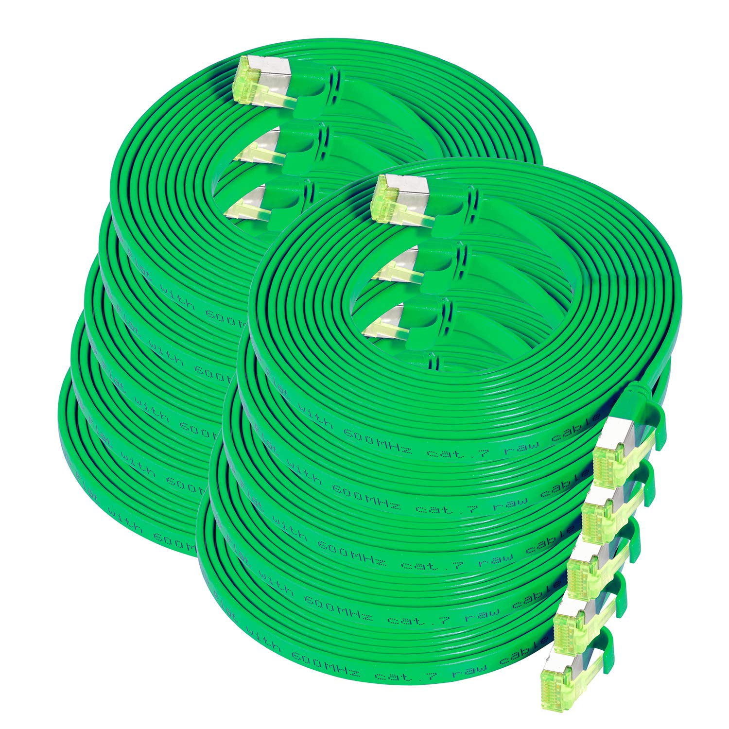 TPFNet 10er Pack CAT.7 hochwertiges Premium Netzwerkkabel flach mit RJ45 Anschluss | LAN Kabel | 3m | grün |Abschirmung durch U/FTP | kompatibel mit Router, Modem, Switch