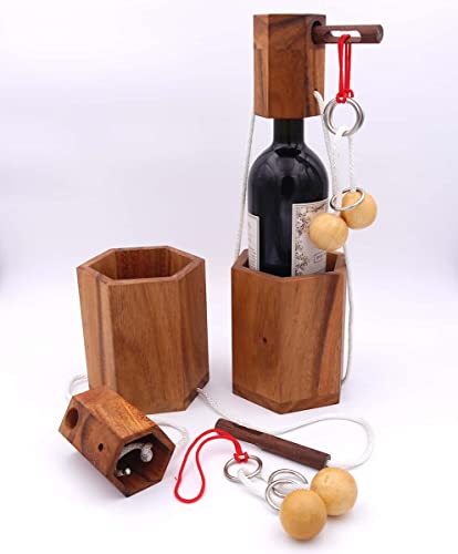 ROMBOL Flaschentresor - Edles Denkspiel aus Holz für große Flaschen, Modell:4