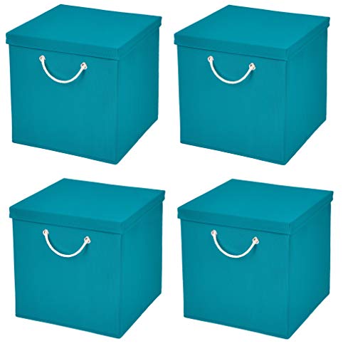StickandShine 4er Set Türkis Faltbox 30 x 30 x 30 cm Aufbewahrungsbox faltbar mit Kordel und mit Deckel