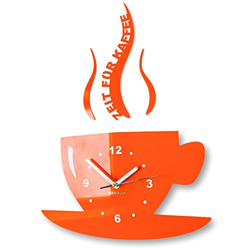 TASSE Zeit für Kaffee Moderne Küche Wanduhr, 3d römisch, wanduhr deko (orange)