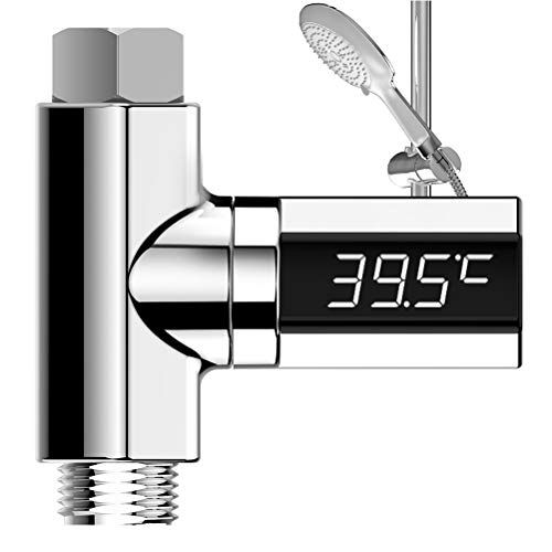 Kylewo Badethermometer mit Led-Display,Wasseruhr, LED Digital 5-85 Grad Duschthermometer Echtzeit Wasserdurchfluss Temperaturüberwachung mit 360 drehbarem Bildschirm
