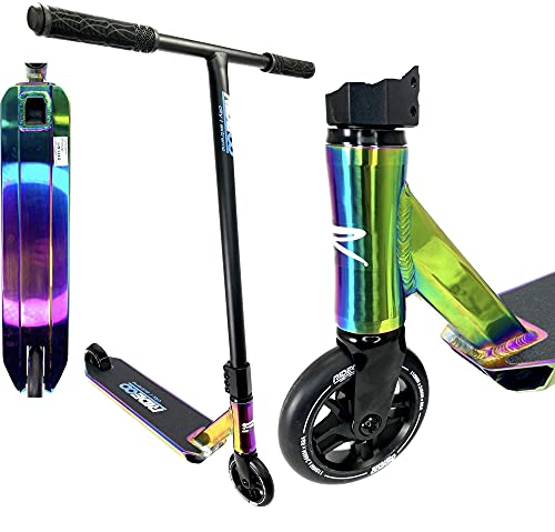 Rideoo Flyby Stunt-Scooter H=84,5cm Kinder Trick Tret Park Roller + Fantic26 Sticker ( Rainbow Neochrome)