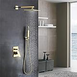 Badezimmer-Duschsystem aus Messing im modernen Stil, Regenmischer, Duschkombinationsset, Wandmontage, Regenduschkopfsystem, Duscharmatur aus poliertem Gold