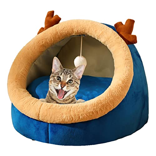 Bestlle Katzenbetthöhle | Waschbares, gemütliches Haustierbett mit interaktivem Katzenspielzeug und abnehmbarem, gepolstertem Kissen | Beruhigendes 2-in-1-Haustierbett mit Rutschfester Unterseite