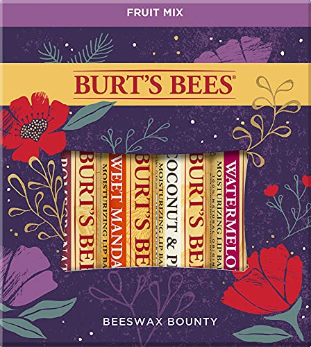 Burt’s Bees Holiday Gift, 4 Lip Balm Stocking Stuffer Products, Beeswax Fruit Set - Pomegranate, Sweet Mandarin, Coconut and Pear & Watermelon (New Version)
