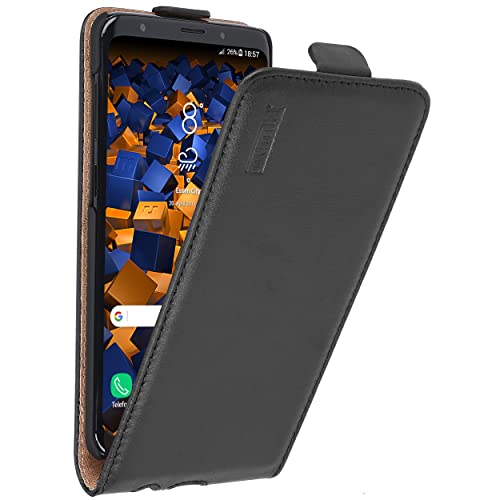mumbi Echt Leder Flip Case kompatibel mit Samsung Galaxy S9+ Hülle Leder Tasche Case Wallet, schwarz