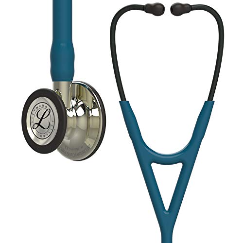 3M Littmann Cardiology IV Stethoskop für die Diagnose, Bruststück und Schlauchanschluss champagnerfarben, karibikblauer Schlauch, rauchfarbene Ohrbügel, 69 cm, 6190