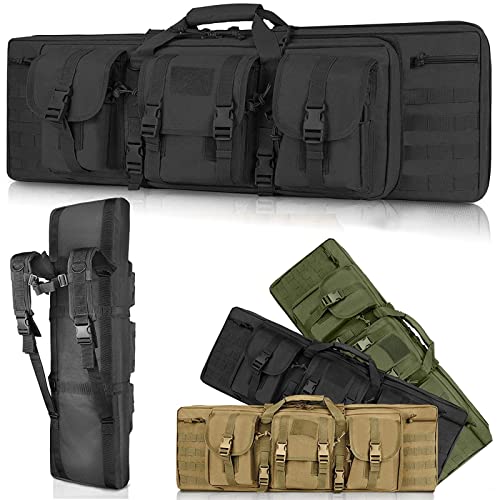 SJASD Gewehrtasche 2 langwaffen,Lange Jagdtasche,waffentasche für langwaffen abschließbar,mit Doppelfach & 3 Große Zubehör Beutel,für Outdoor Tactical Gewehr,Schwarz,108cm