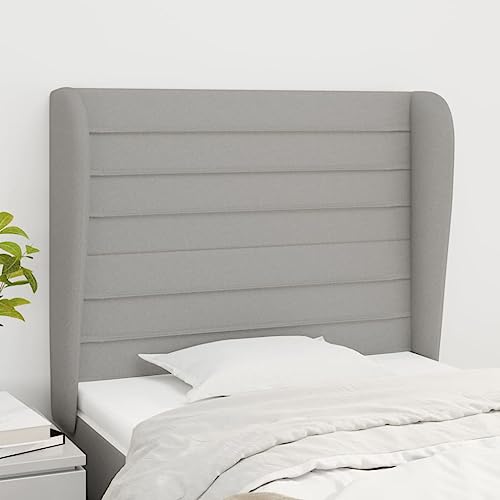 Youuihom Schlafzimmer-Kopfteil, Kopfteile für Betten, Bett-Rückwände, Kopfteil mit Ohren Hellgrau 103x23x118/128 cm Stoff Geeignet für Wohnungen, Hotels, B&Bs, Schlafzimmer, Gästezimmer