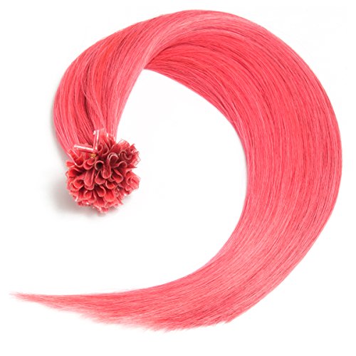 Pinke Bonding Extensions aus 100% Remy Echthaar 25 0,5g 50cm Glatte Strähnen - Lange Haare mit Keratin Bondings U-Tip als Haarverlängerung und Haarverdichtung in der Farbe #760 Pink